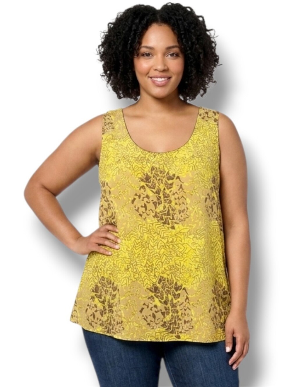 Beverly Drive Women’s Plus Size Yellow & Brown Sleeveless Tank Blouse – 24w/26w